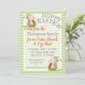 Custom Hoppy Oster Bunny Stripes Kariertes Muster Einladung (Stehend Vorderseite)