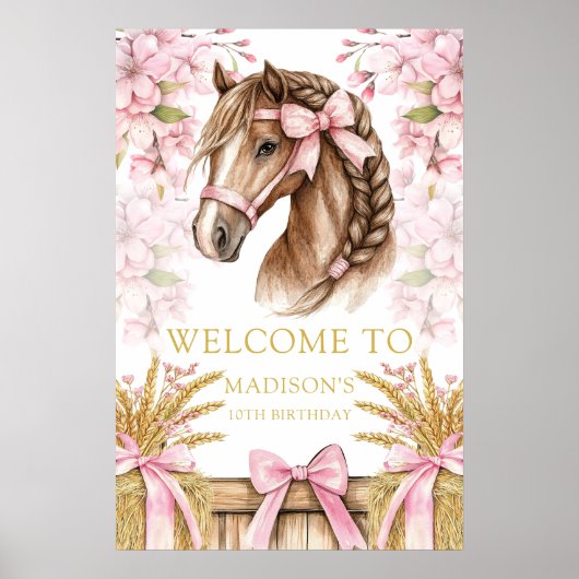 Custom Horse Design with Cherry Blossoms & Hay Poster (Vorne)