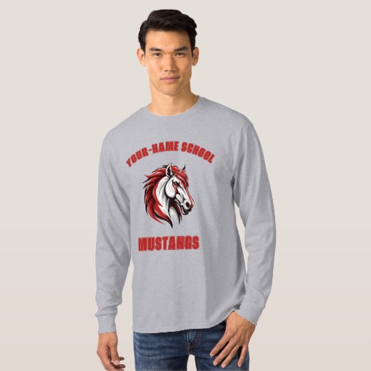 CUSTOM Horse Mustang Stallion Mascot | Rot & Grau T-Shirt (Vorne ganz)