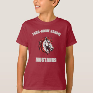 CUSTOM Horse Mustang Stallion Mascot Rot & Grau T-Shirt