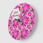 Custom Hot Pink Floral Seamless Pattern  Große Wanduhr (Winkel)