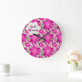 Custom Hot Pink Floral Seamless Pattern  Große Wanduhr (Zuhause)
