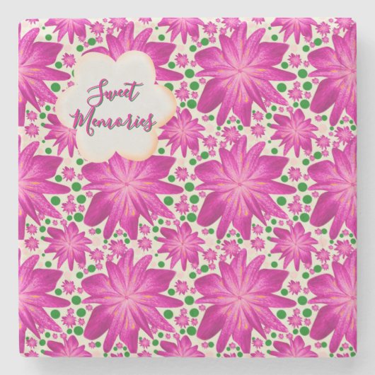 Custom Hot Pink Floral Seamless Pattern  Steinuntersetzer (Vorderseite)