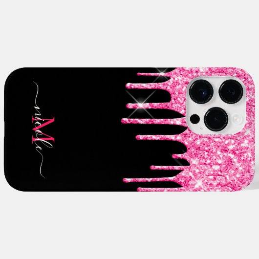 Custom Hot Pink Glitzer Black Budget iPhone Case (Rückseite (Horizontal))