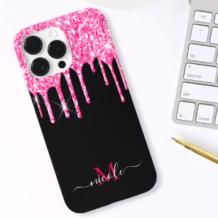 Custom Hot Pink Glitzer Black Budget iPhone Case