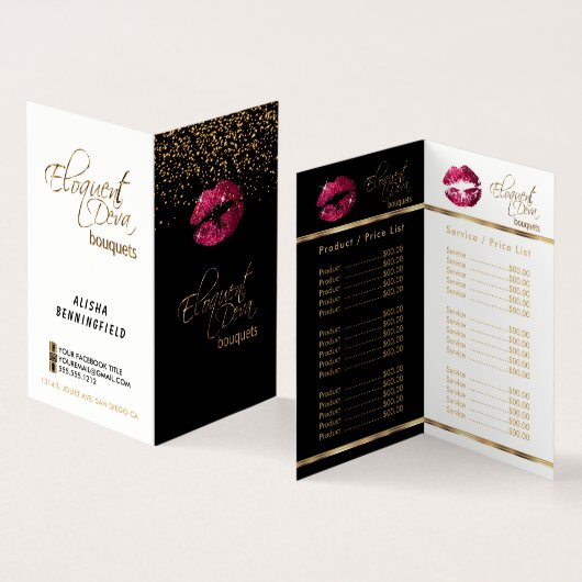 Custom Hot Pink & Gold Confetti Preis & Service Visitenkarten (Innenseite und Außenseite)