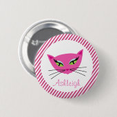 Custom Hot Pink Kitty mit Streifen Button (Vorne & Hinten)
