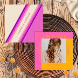 Custom Hot Roink Orange Retro Streifen 70er, 80er Quadratische Visitenkarte