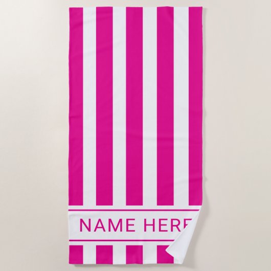 Custom HotPink Weißgestrichenes Strandtuch mit Nam (Vorderseite)