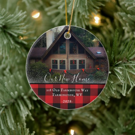 Custom House Foto First Xmas neue Zuhause Familien Keramik Ornament (Baum)