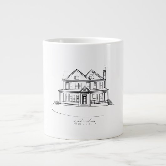 Custom House Illustration Minimalist Line Art Home Jumbo-Tasse (Vorderseite)