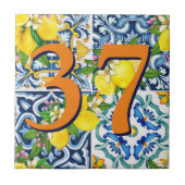 Custom House Number Floral Sicilian Lemon Fliese (Vorderseite)