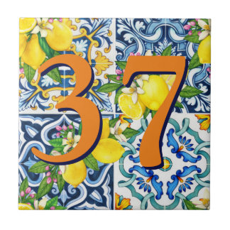 Custom House Number Floral Sicilian Lemon Fliese