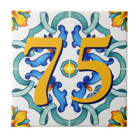 Custom House Number floral Sizilien Keramik Tile Fliese (Vorderseite)
