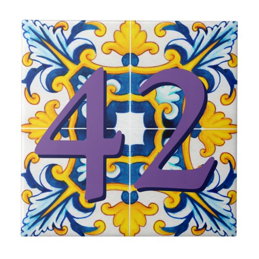 Custom House Number floral Sizilien Keramik Tile Fliese (Vorderseite)