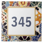 Custom House Number Sign Colorful Spanish Mosaik Fliese<br><div class="desc">Bitte beachten Sie: Dies ist ein Mosaik aus Imitaten. Es ist eine gedruckte Grafik, die die Illusion von Mosaiksteinen verleiht. "Custom house number plate", "personalisiertes Haus no plaque", "personalisiertes Textzeichen", "moderne abstrakte Design Keramik Fliesen", "farbenfrohe bunt muldi mosaic", "Building home apartment door", "Senf gelb rot marineblau", "fun nice mediterranican", "stylish...</div>