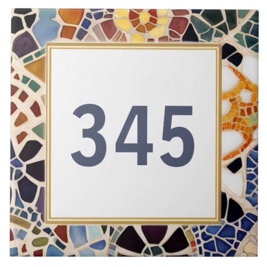 Custom House Number Sign Colorful Spanish Mosaik Fliese (Vorderseite)