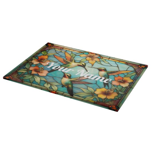 Custom Humming Birds Glass Cutting Board Schneidebrett (Ecke)