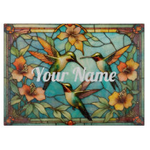 Custom Humming Birds Glass Cutting Board