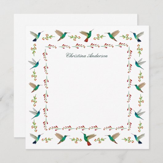 Custom Hummingbird Border Mitteilungskarte (Vorne/Hinten)