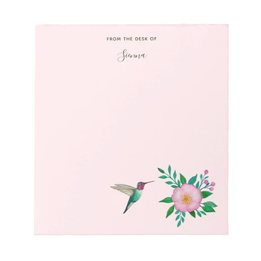 Custom Hummingbird und Wild Rose Notepad Notizblock (Vorderseite)