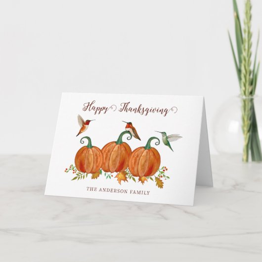 Custom Hummingbirds and Pumpkins Thanksgiving Feiertagskarte (Vorderseite)