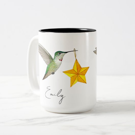 Custom Hummingbirds and Stars Zweitone Coffee Tass Zweifarbige Tasse (Vorderseite Links)