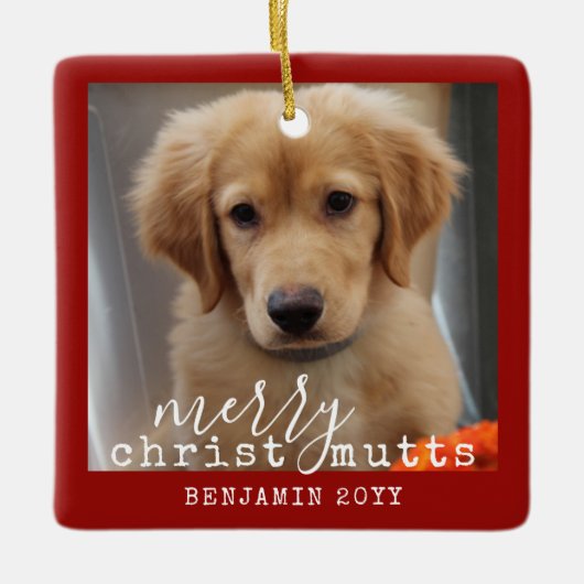 Custom Hund 2 Foto ChristMUTTS Personalisiert Keramikornament (Vorderseite)