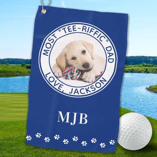 Custom Hund Bester Vater je Golfer Blue Foto Golfhandtuch