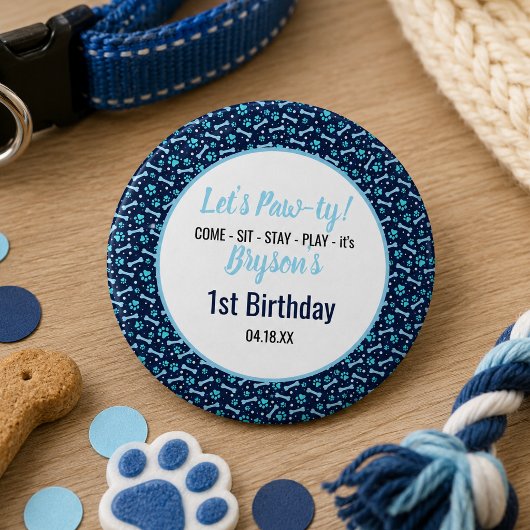 Custom Hund Birthday Blue Paw Print Puppy Pet Button