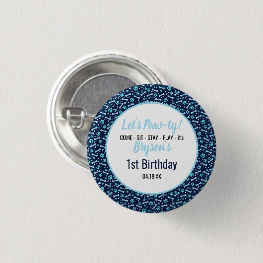 Custom Hund Birthday Blue Paw Print Puppy Pet Button (Vorne & Hinten)