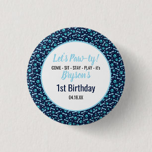 Custom Hund Birthday Blue Paw Print Puppy Pet Button