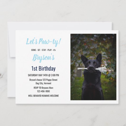 Custom Hund Birthday Blue Paw Print Puppy Pet Einladung (Vorderseite)