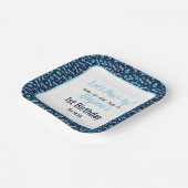 Custom Hund Birthday Blue Paw Print Puppy Pet Pappteller (Gewinkelt)