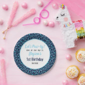 Custom Hund Birthday Blue Paw Print Puppy Pet Pappteller (Party)