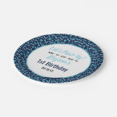 Custom Hund Birthday Blue Paw Print Puppy Pet Pappteller (Schrägansicht)