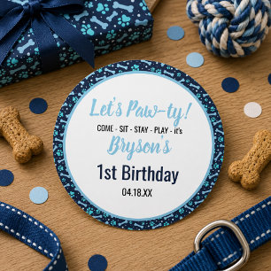 Custom Hund Birthday Blue Paw Print Puppy Pet Runder Aufkleber