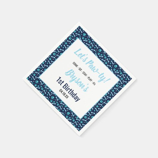 Custom Hund Birthday Blue Paw Print Puppy Pet Serviette (Ecke)