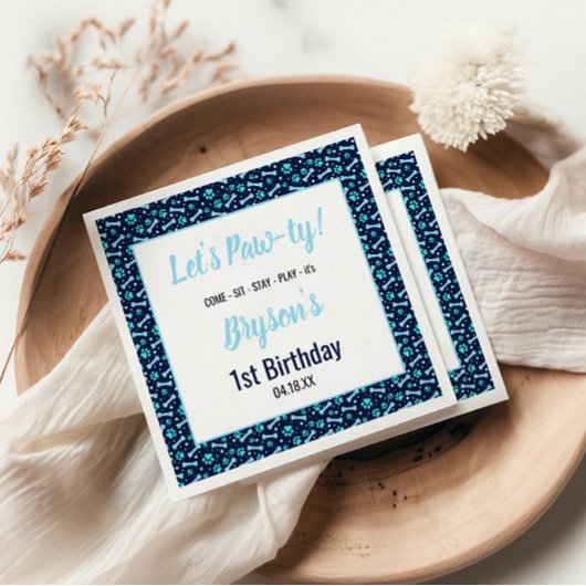 Custom Hund Birthday Blue Paw Print Puppy Pet Serviette