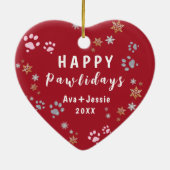 Custom Hund Foto 2-seitig Happy Pawlidays Red Keramik Ornament (Hinten)