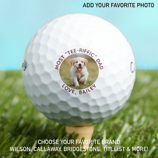 Custom Hund Foto Bester Vater je Red White Golfball