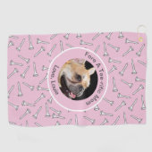 Custom Hund Foto Golfer Geschenk lustige rosa Dame Golfhandtuch (Horizontal)