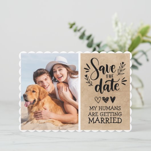 Custom Hund Haustier Foto Rustikal Save the Date F Einladung (Stehend Vorderseite)