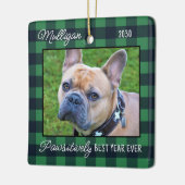 Custom Hund Weihnachten Grün Kariert 2 Begleiter F Keramikornament (Links)