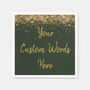 Custom Hunter Green & Gold Glitzer Geburtstagspart Serviette