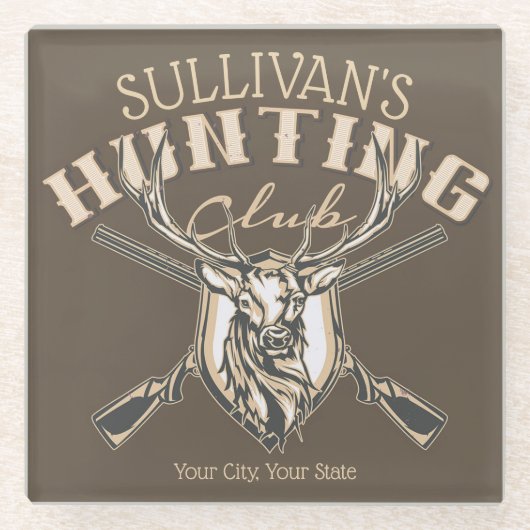 Custom Hunter NAME Deer Trophy Rifjagd Club Glasuntersetzer (Vorderseite)