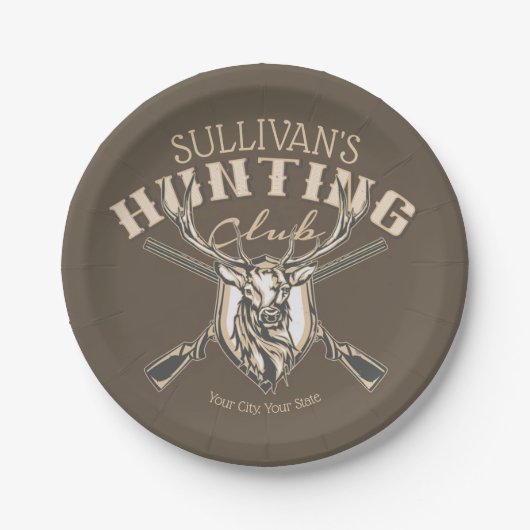 Custom Hunter NAME Deer Trophy Rifjagd Club Pappteller (Vorderseite)