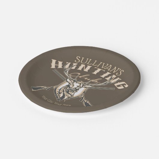 Custom Hunter NAME Deer Trophy Rifjagd Club Pappteller (Schrägansicht)