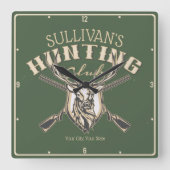 Custom Hunter NAME Deer Trophy Rifjagd Club Quadratische Wanduhr (Vorderseite)