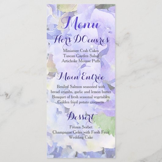 Custom Hydrangea Wedding oder Event Menu Menükarte (Rückseite)